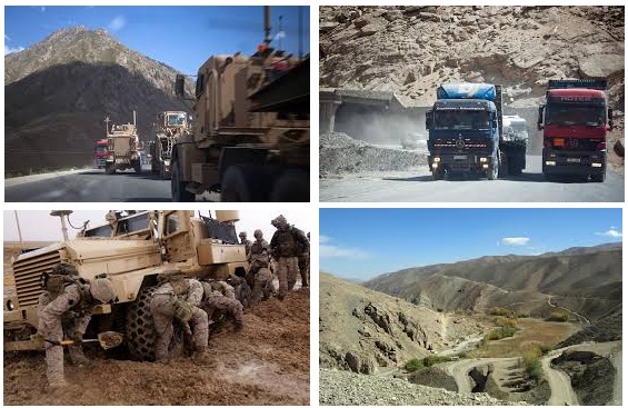 Diesel trucks through the pass 