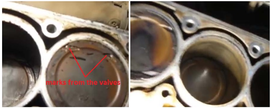 Marks from the valves on the piston