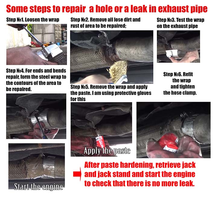 Repair a hole or a leak in exhaust pipe