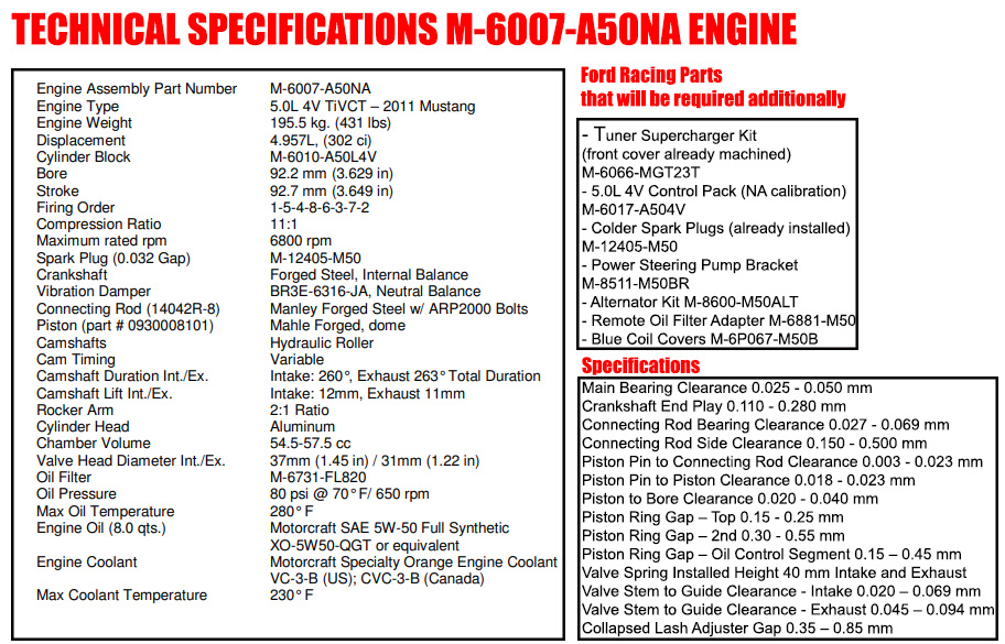 technical specification ford M-6007-A50NA